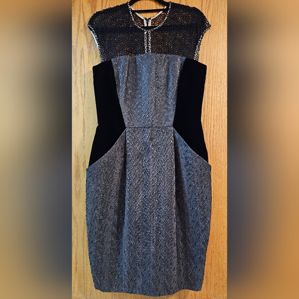 Carmen Marc Valvo Cap-Sleeve Illusion-Neck Cocktail Dress